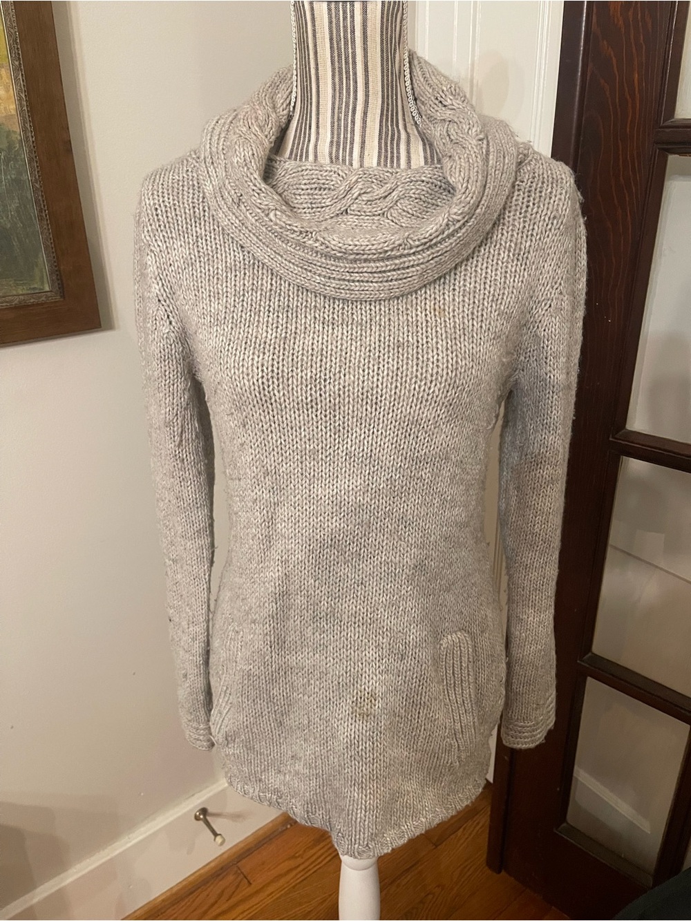 Royal Robbins Light Gray Cable Cowl Neck Sweater